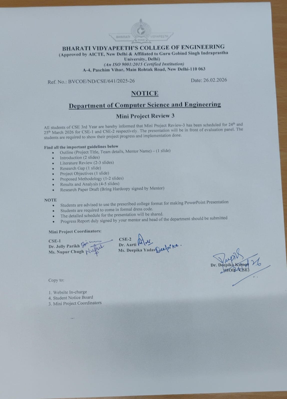 Mini Project Review 3 for 3rd Year – Bharati Vidyapeeths College of ...